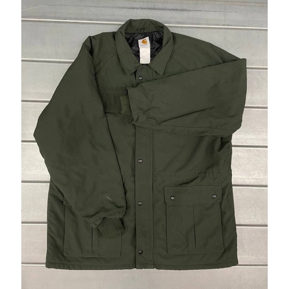 Carhartt Utility Canvas Jacket Mens XXL 2XL Army Green Work Zip Up Quilt Lined